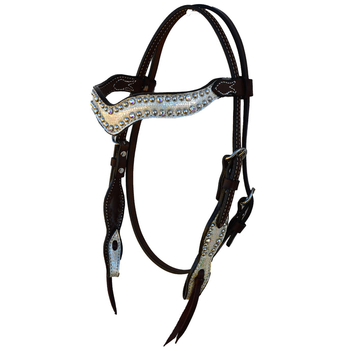 ALAMO Saddlery 1-/1/2 Inch Wave Browband Holographic Overlay W/ Crystals & Spots 2117-J8