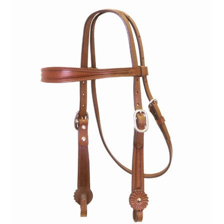 ALAMO Saddlery 1-1/4 Inch Pony Contour Browband Toast Leather Outline Tooled W/ Brown Stitching A-2708TO