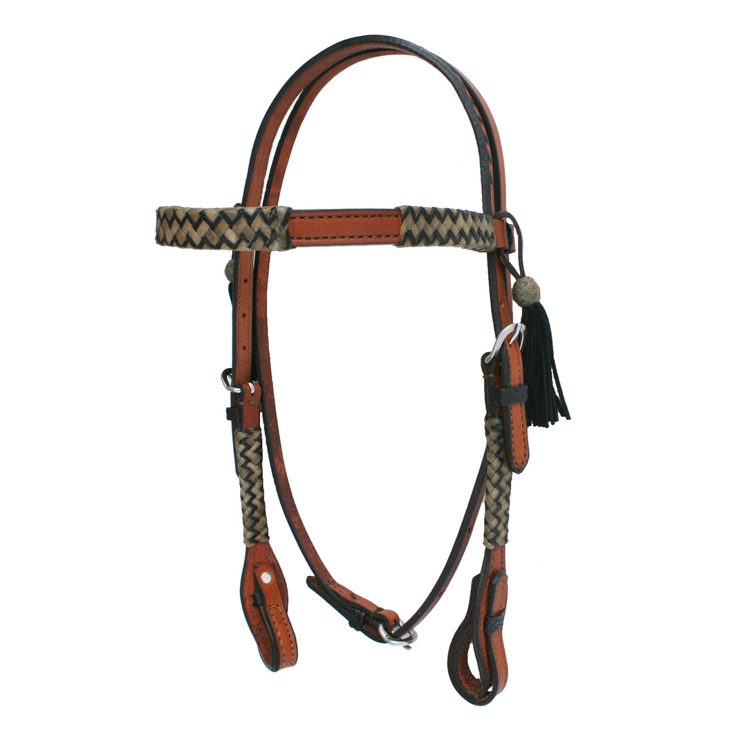 ALAMO Saddlery 1/2 Inch Straight Browband Toast Leather Natural & Black Rawhide Braiding A-2015CHE
