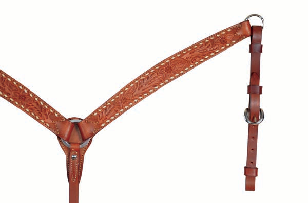 ALAMO Saddlery 1-3/4 Inch Contour Breast Collar Toast Leather AA Tooling W/ Buckstitch A-3023AB