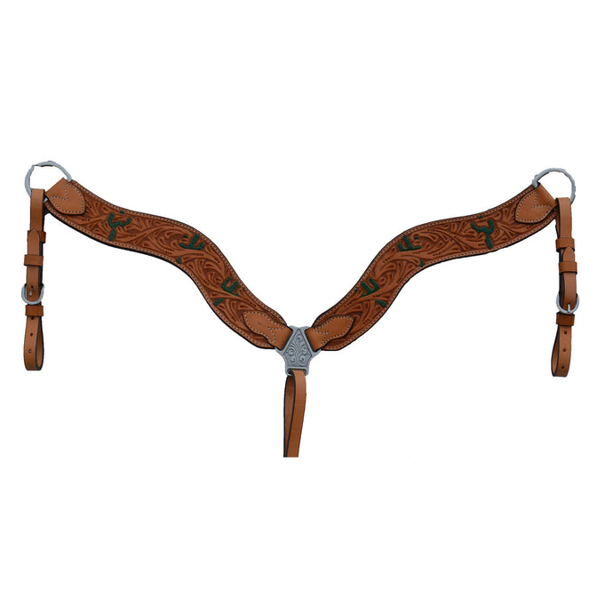 ALAMO Saddlery 2-1/2 Inch Wave Breast Collar Golden Leather Cactus Tooling A-3017Y