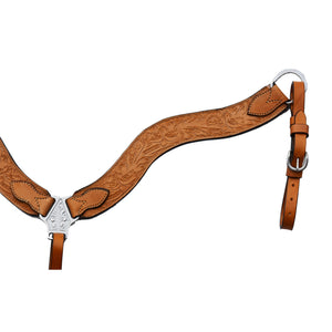 ALAMO Saddlery 2-1/2 Inch Wave Breast Collar Golden Leather Colonial Tooling A-3017COL