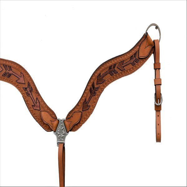 ALAMO Saddlery 2-1/2 Inch Wave Breast Collar Golden Leather Geo/Basket Cross Tooling A-3017RA W/ Painted Arrows