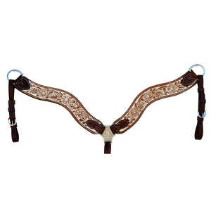 ALAMO Saddlery 2-1/2 Inch Wave Breast Collar Rough Out Chocolate Leather Floral Tooled W/ Background Paint A-3017IRO