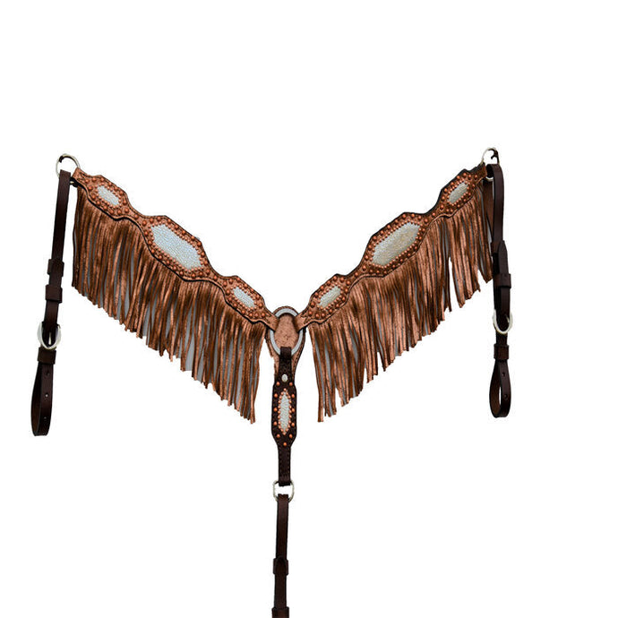 ALAMO Saddlery 2 Inch Breast Collar Copper Crackle And Center Holographic Overlay W/ Fringe And Spots A-3F85IC