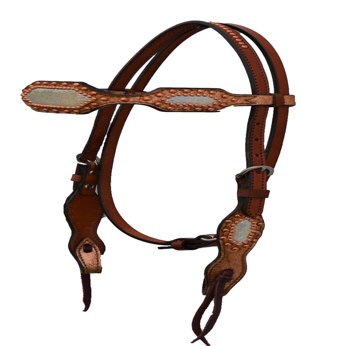 ALAMO Saddlery 2 Inch Scalloped Browband Copper Crackle And Holographic Overlay W/ Spots 2285-IC