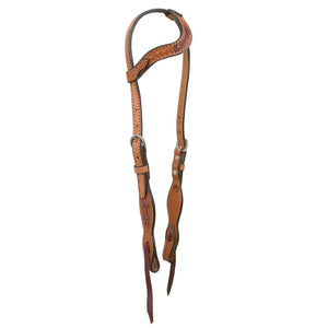 ALAMO Saddlery 5/8 Inch Wave One Ear Golden Leather Geo/Basket Cross Tooling W/ Painted Arrows A-2074RA
