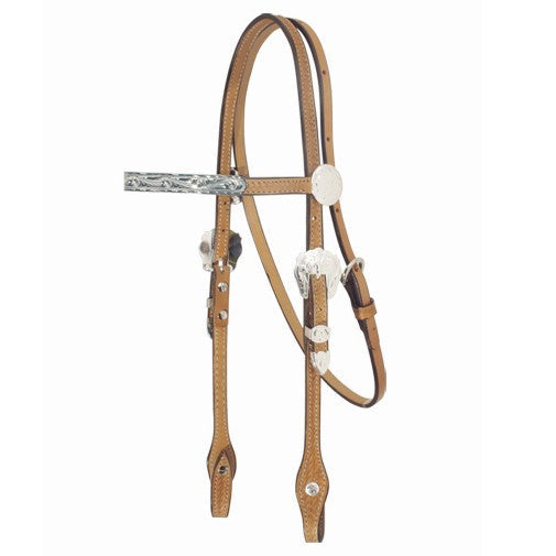 ALAMO Saddlery ½ Inch Straight Browband Golden Leather Basket Tooled W/ Silver A-2015KS