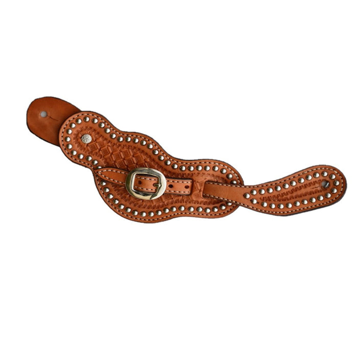 ALAMO Saddlery Ladies Spur Strap Golden Leather Geo Tooled W/ Button Cover & Spots A-383P