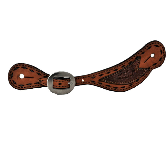 ALAMO Saddlery Ladies Spur Strap Rough Out Toast Leather W/ Tooled Patch & Buckstitch A-382AO