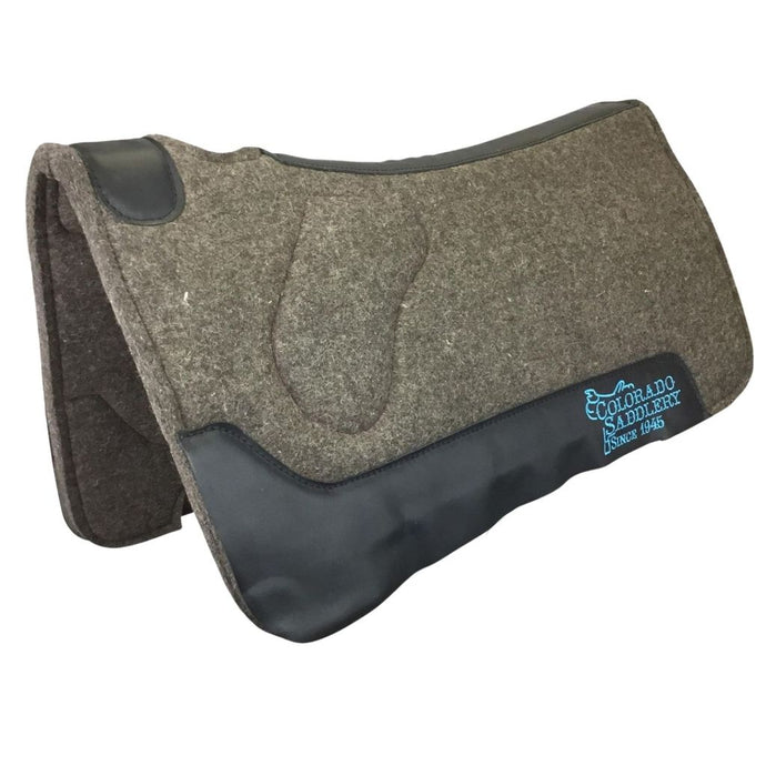 Colorado 100% Wool Dark Grey Saddle Pad With Black Leather And Turquoise Stiching 19-158