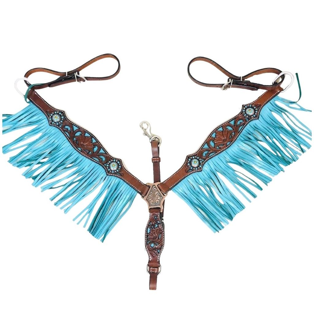 Colorado Breast Collar - Filigree W. Turquoise Inlay & Berry Edge Crystal Concho 7-5022