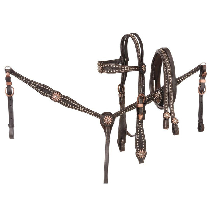 Headstall, Reins & Breastcollar Set With Spur Rowel Accents 3 Piece Set